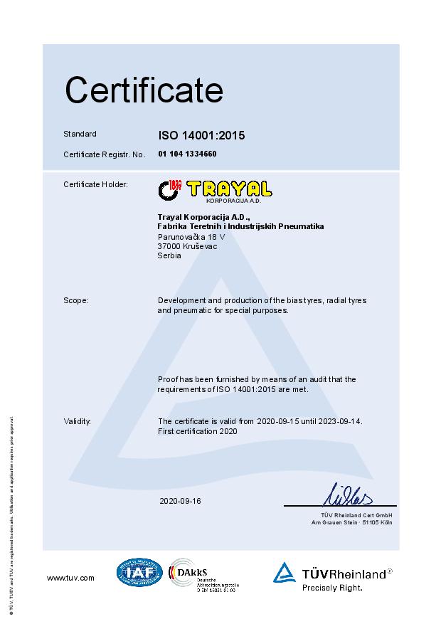 FTIP Certifikat ISO 14001 - engleski