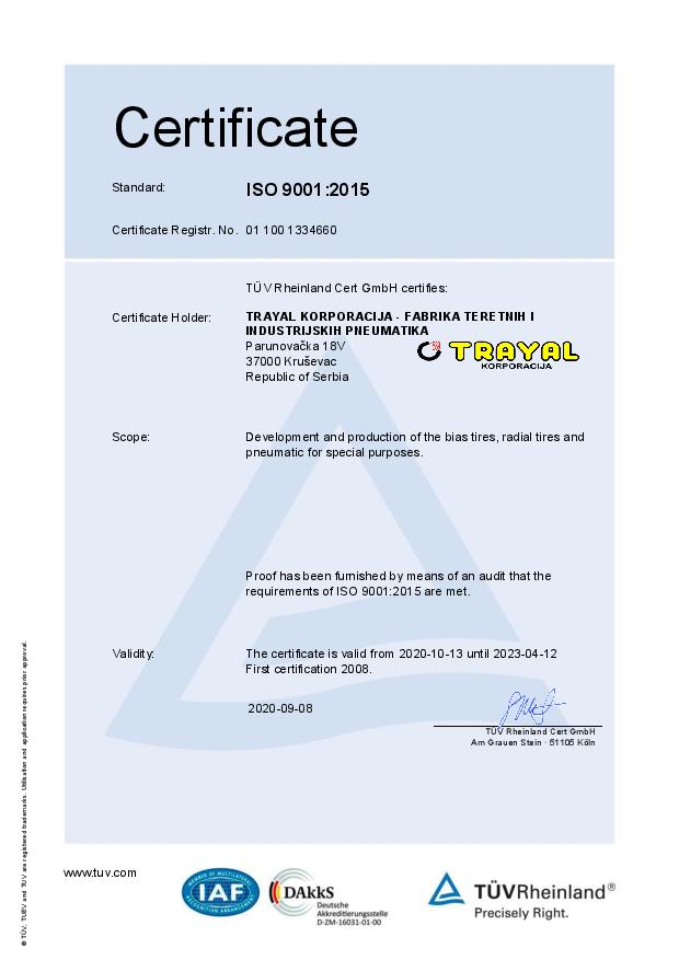 FTIP Certifikat ISO 9001- engleski