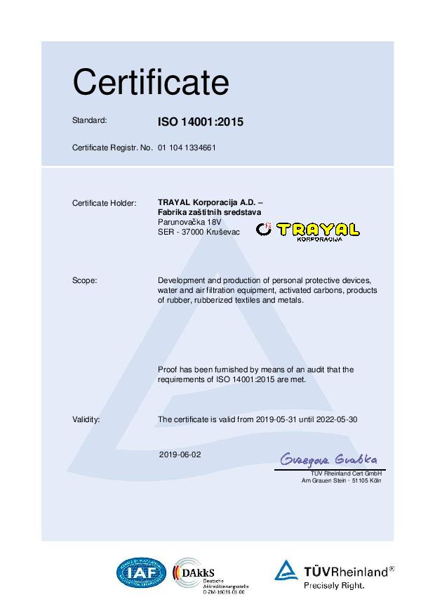 FZS Certifikat ISO 14001 - engleski