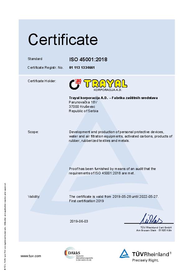 FZS Certifikat ISO 45001 - engleski